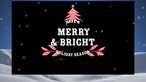 Animation-of-merry-and-bright-text-over-christmas-tree