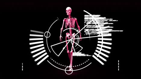 animation of data processing with scope scanning over digital human model on black background