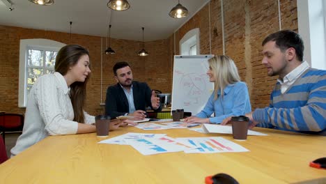 business team meeting involved diverse people participating in creative sustainable ideas steadicam shot across boardroom table shared work space