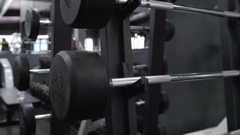 sports equipment and barbells inside sports gym club