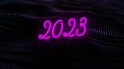 animación de texto de 2023 y puntos sobre fondo negro