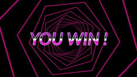 purple level up text against pink hexagons spinning in seamless motion on black background