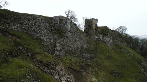 peveril castle ruins england peak district castleton cave dale aerial view winter