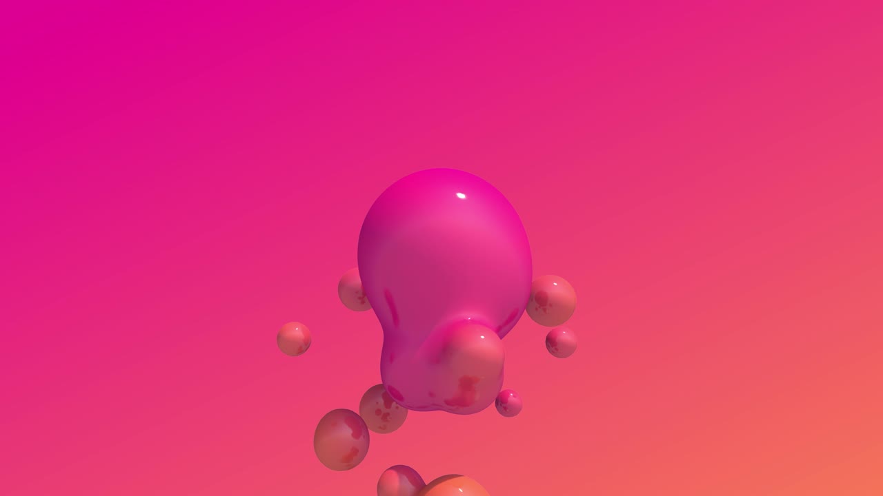 las bolas líquidas rosadas se fusionan. fondo negro. animación abstracta, renderizado en 3d.