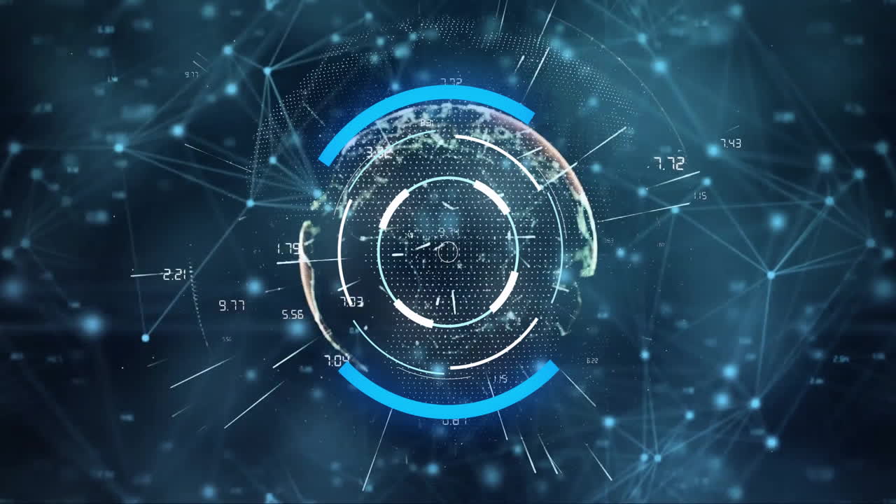 Digital globe with data points and network connections, futuristic technology animation