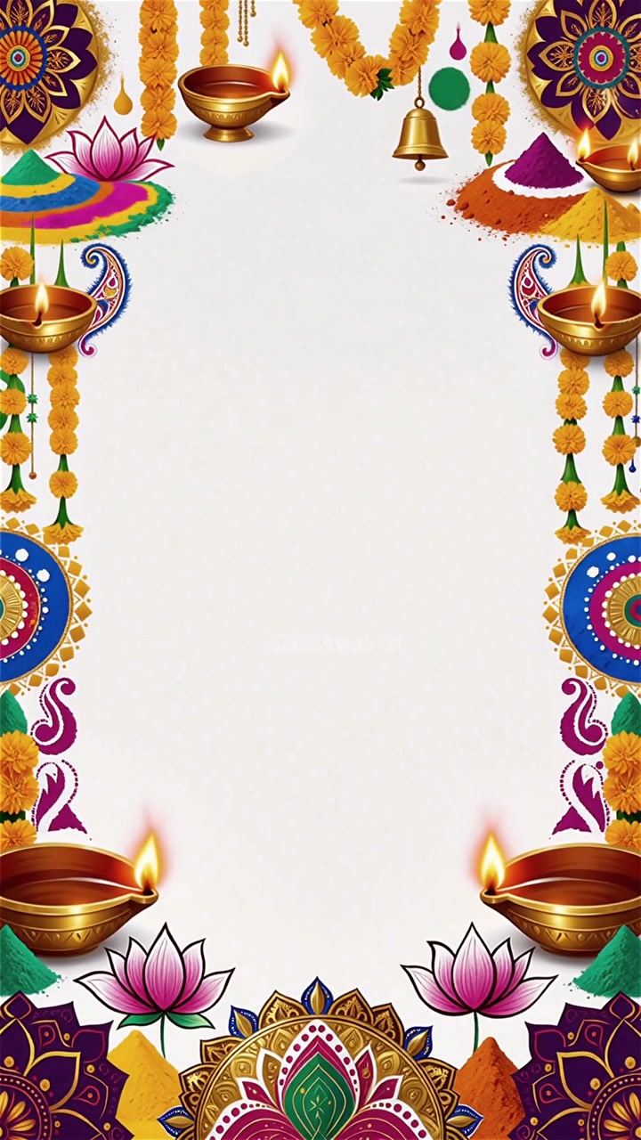 Sfondo Diwali con Diyas luminosi, Rangoli e fiori di loto