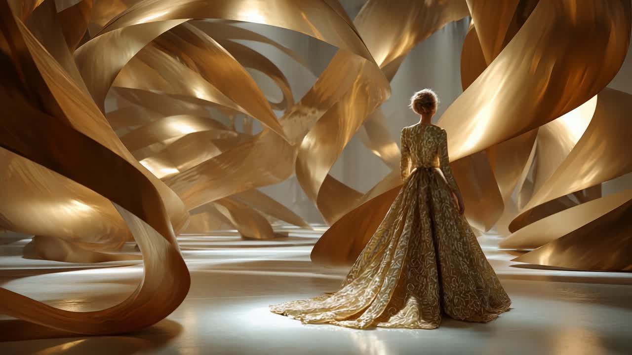 Elegant Woman in Golden Gown