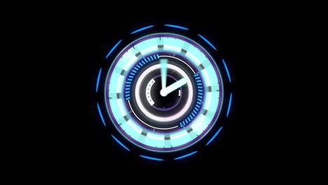 animación de escaneo de alcance con reloj sobre fondo negro