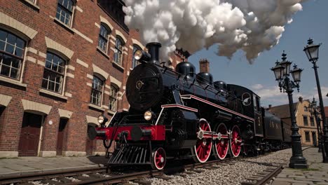 vintage steam locomotive in a city street