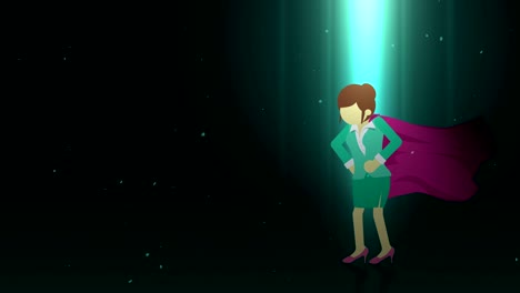 superhero standing in spotlight. business woman symbol. leadership and achievement concept. comic loop animation.