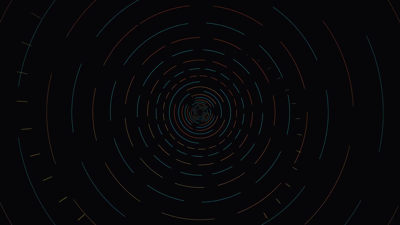 Abstract Animation of Concentric Rotating Circles on Black Background