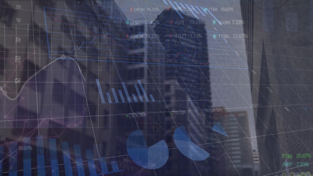 Animazione di elaborazione di dati finanziari sulla città