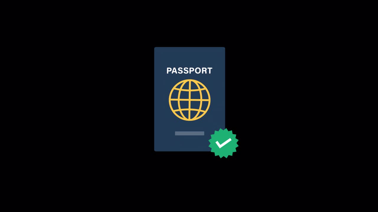 Animated Passport Icon with Green Checkmark