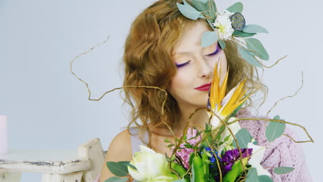 Fashion-Model-With-Hair-With-Live-Flowers-Posing-To-Camera