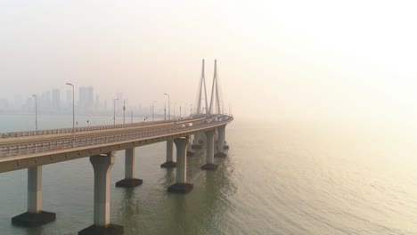 a drone shot at bandra worli sea link seen from an aerial view in slow motion