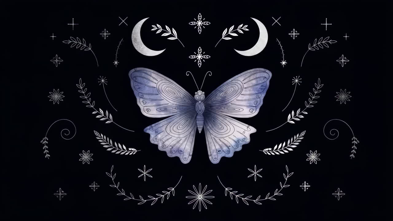 Mystical Butterfly with Celestial and Botanical Elements
