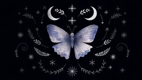 mystical butterfly with celestial and botanical elements
