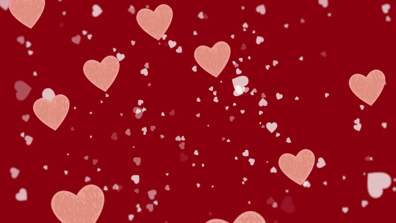 Animazione di cuori che fluttuano su sfondo rosso
