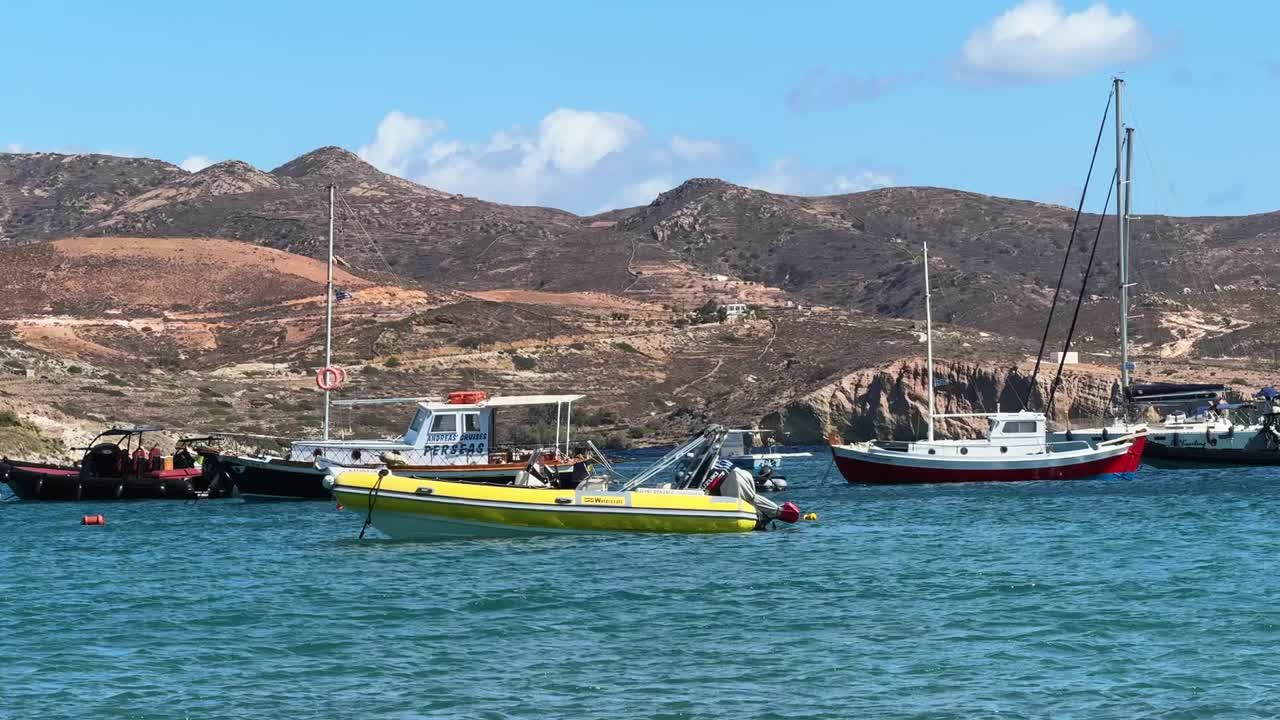 Beautiful Seascape with Boats and Mountains