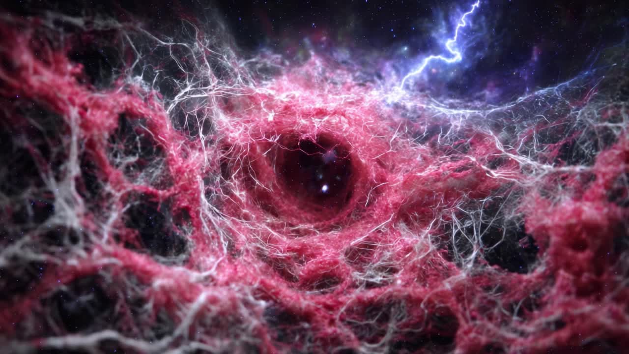 A Captivating Journey Through Cosmic Webs: Exploring the Intricate Red Nebula and Its Electric Vibrance in the Heart of the Universe