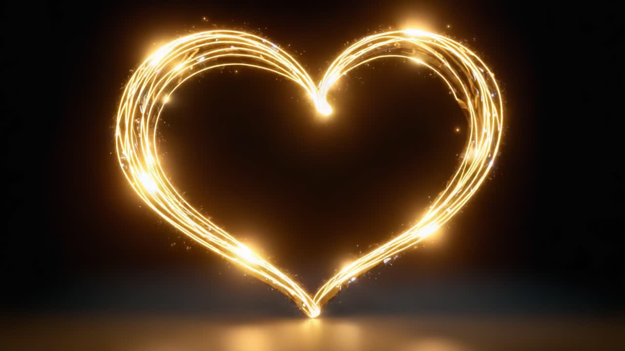 Una Splendida Forma di Cuore Luminoso Creata da Scintillii Incantevoli e Luci Scintillanti, che Cattura l'Essenza dell'Amore, della Gioia e della Celebrazione in uno Spettacolo Ipnotizzante.