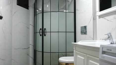 bathroom shower cabin camera view comes out from inside