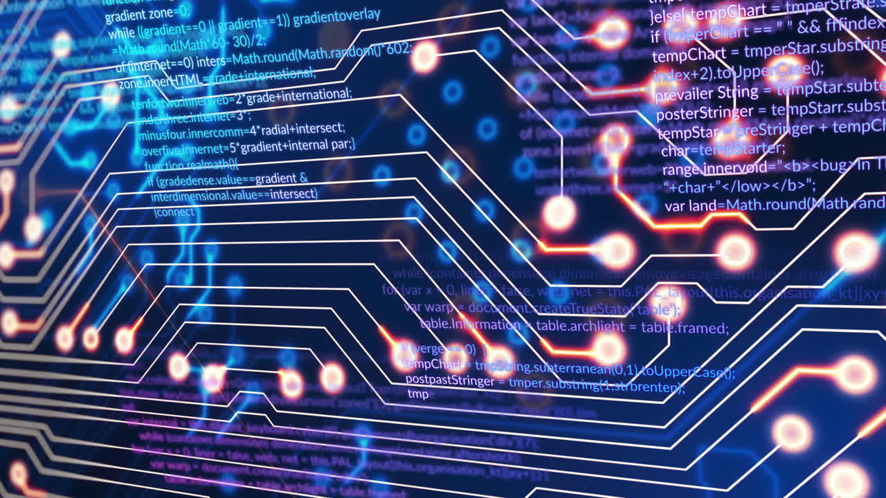 Animation of data processing over black background