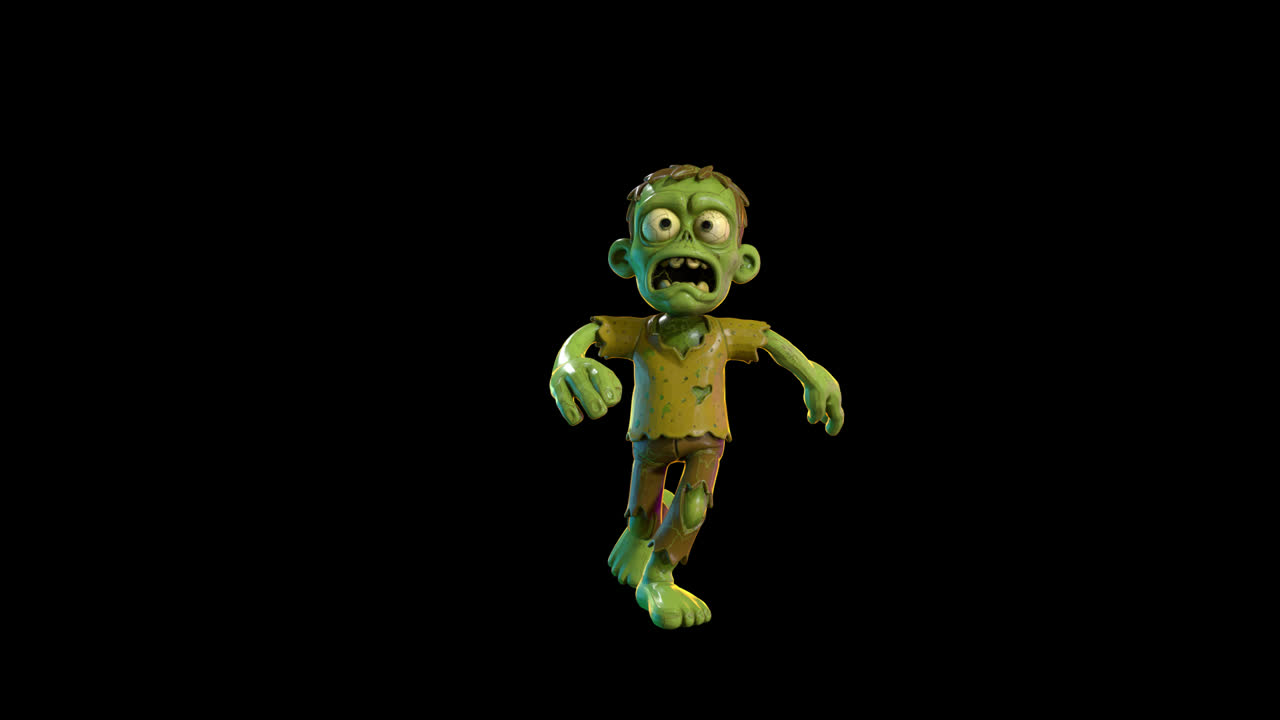 Personaje zombi de dibujos animados animado caminando y tropezando