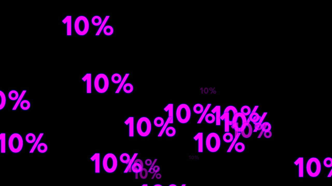 10 % Neon drop down number sign symbol modern animation on black background,glowing and shining for video elements business concept
