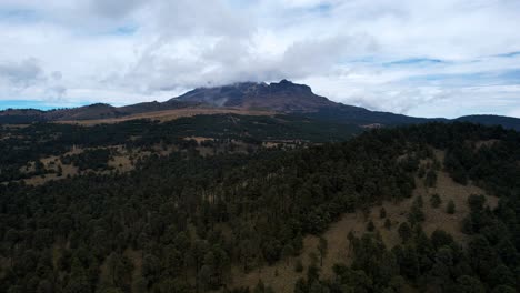 Side-drone-shot-of-the-active-volcano-Iztaccihuatl-in-Mexico