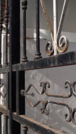 puerta de metal negro adornado con óxido