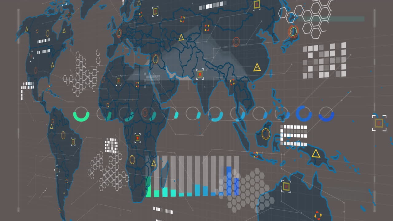 Animation of financial data processing over world map