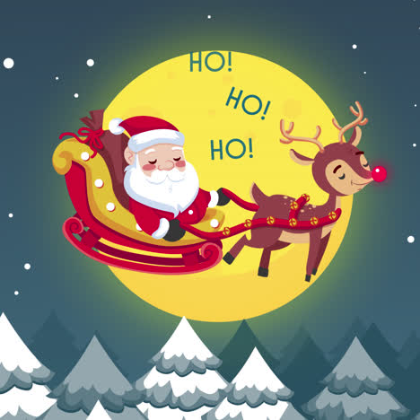 santa claus flying sleigh with reindeer on christmas eve