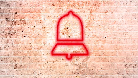animación del icono de notificación de la campana de neón brillante en la pared de ladrillo