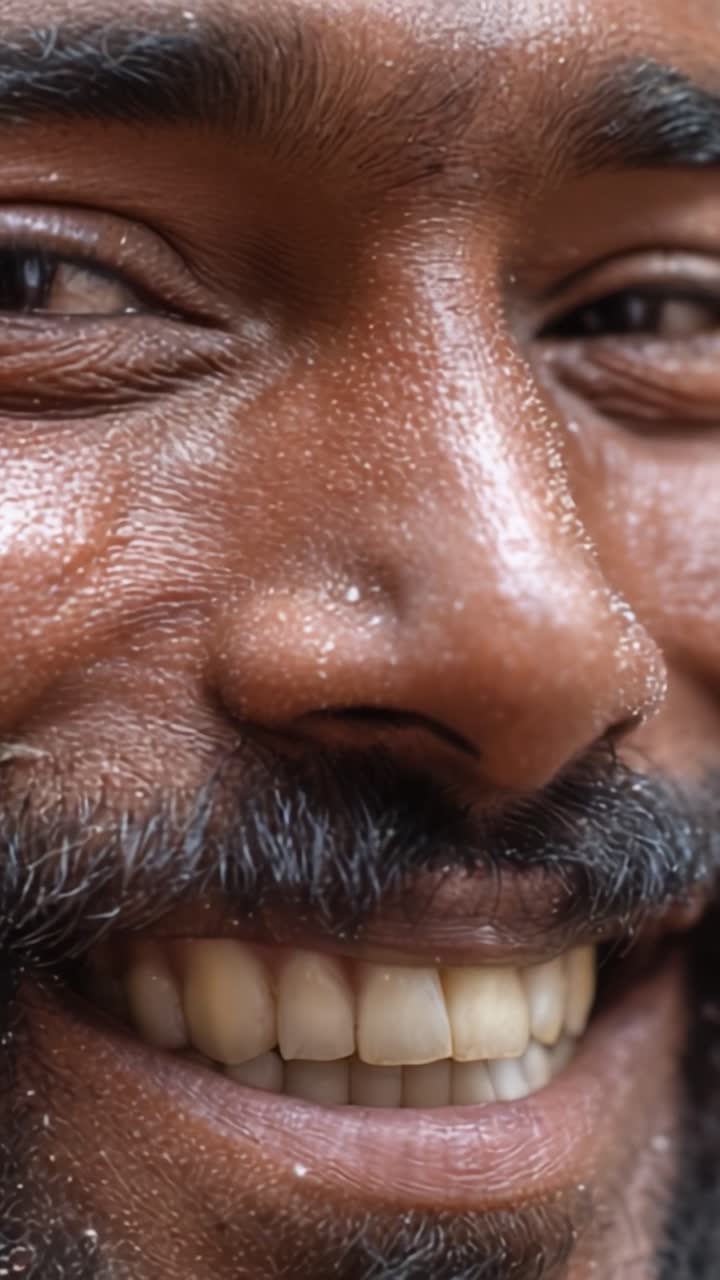 A series of close-up frames capturing a joyful, bearded man with a radiant smile, highlighting emotions of happiness and warmth in everyday moments