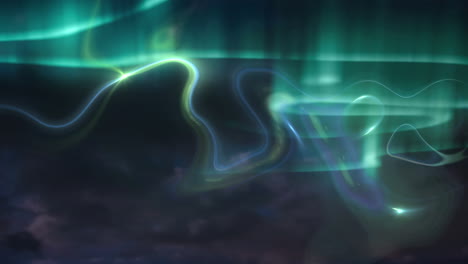 animación de luces verdes y azules de la aurora boreal moviéndose en el cielo brillante