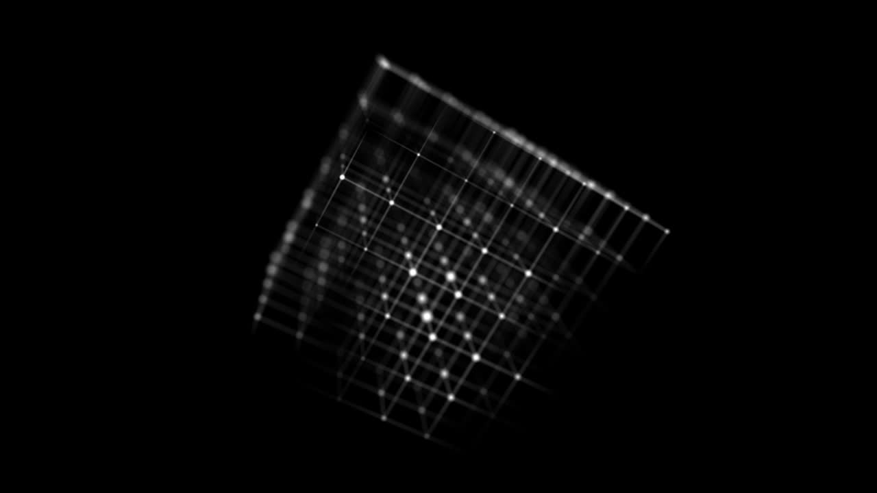 디지털 블록체인 개념과 데이터 전송 시스템: 연결 지점과 선을 가진 추상적인 와이어 프레임 큐브; 데이터의 저장 세포; 3d 렌더링