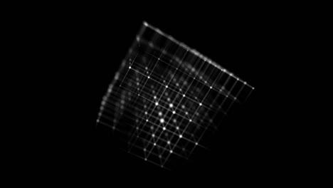 Digital blockchain concept and data transfer system. Abstract wireframe cube whith connection dots and lines. Storage cells of datas. 3d rendering.