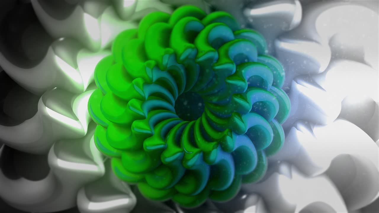 flor 3d abstracta con colores verde, azul y blanco