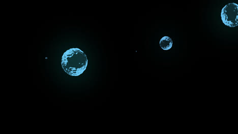 animation of multiple translucent blue bubbles floating across black background