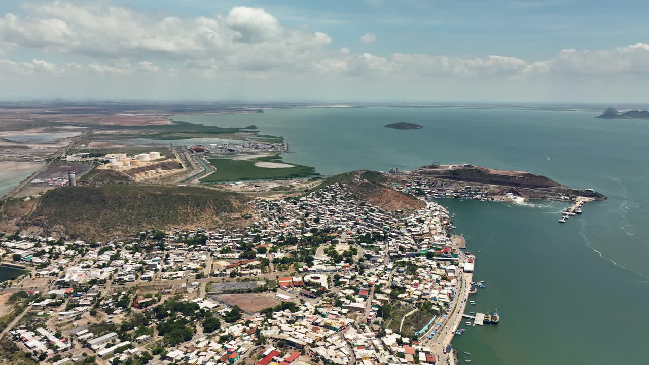 Aerial view over the townscape of Topolobampo, sunny day in Sinaloa, Mexico