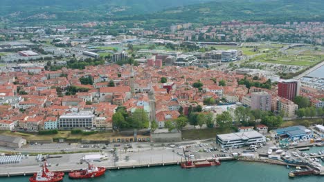 aerial: beautiful koper port city on adriatic coast, slovenia