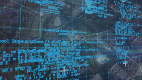 animation of network of connections and data processing over cityscape