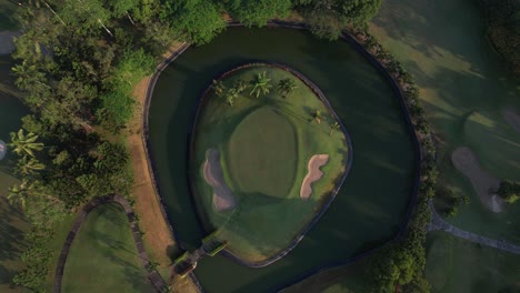 aerial view of swirling golf course artificial river