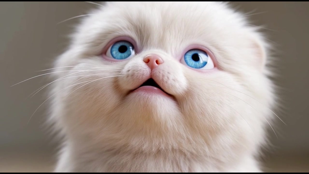 Close-up Portrait of an Adorable White Kitten with Bright Blue Eyes