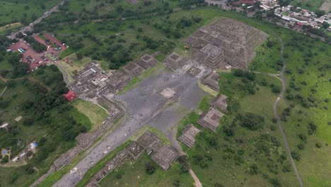 drone shots of pyramid of the moon with people climbing, teotihuacan, mexico