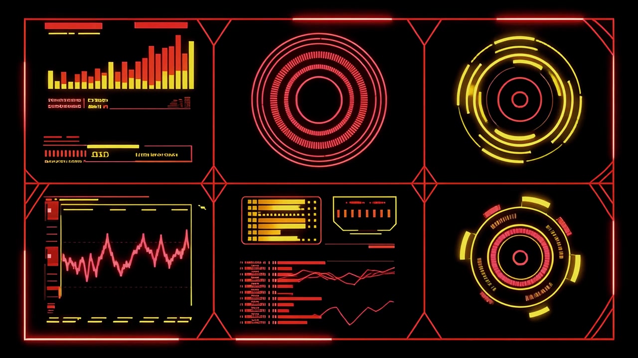 Abstract Futuristic HUD with Red and Yellow Data Visualizations