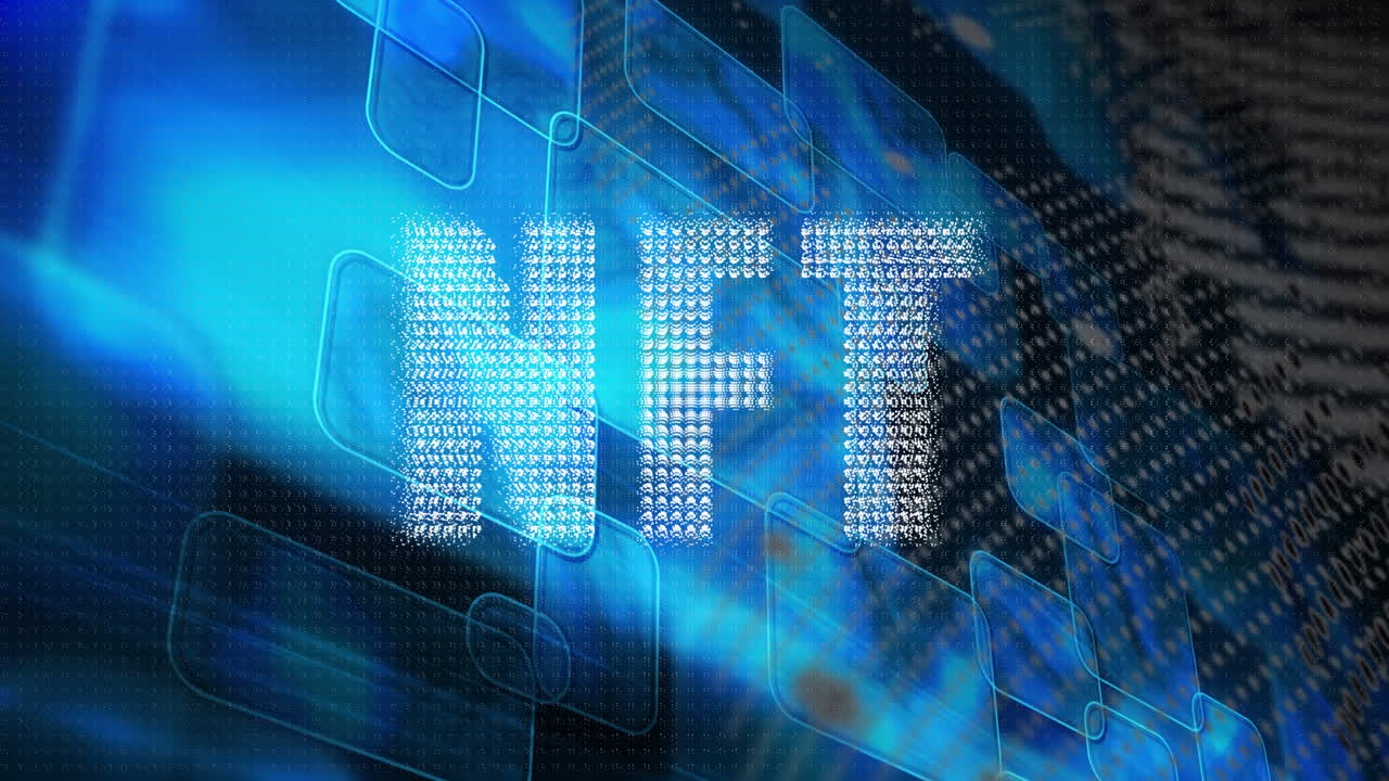 animación de texto nft sobre el globo y procesamiento de datos