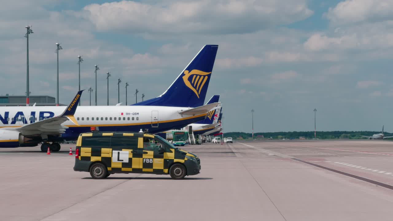 Ryanair Airplanes at Brandenburger Airport Gates in Berlin STATIC