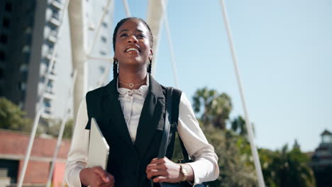 businesswoman checking time on bridge